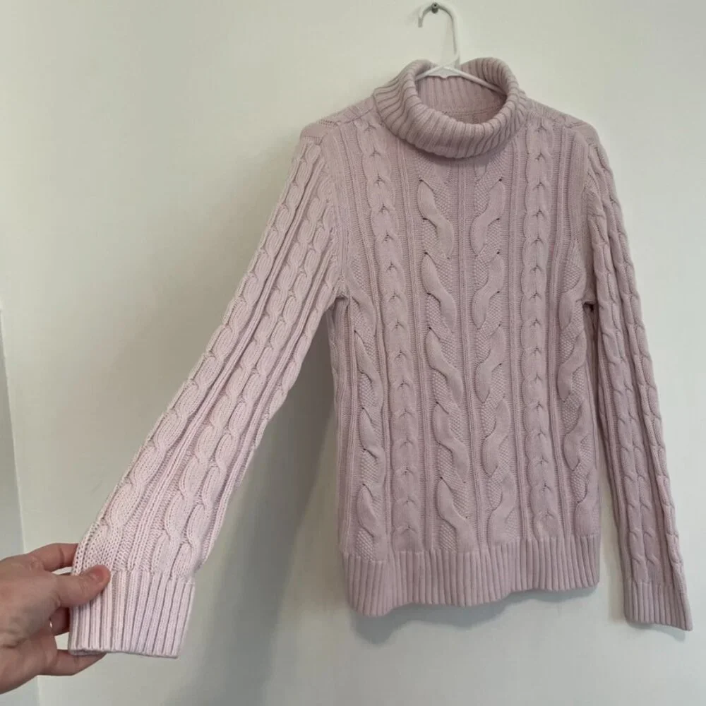 CROFT & BARROW Cable Knit Turtleneck Sweater Light Pink Baby Pink Cotton Blend L - Picture 10 of 16